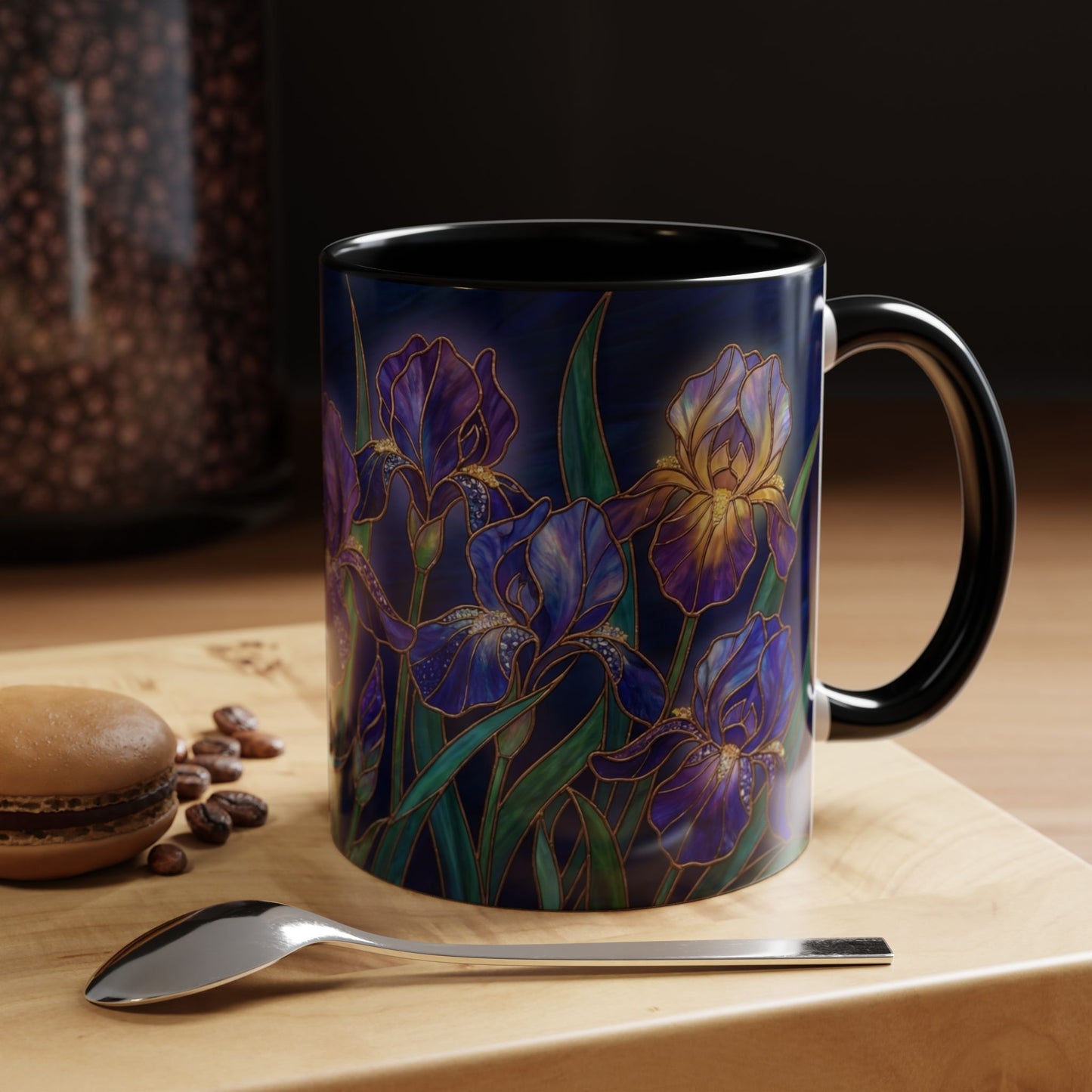 Iris Floral Accent Coffee Mug — Stained Glass Design 11/15oz - 14572