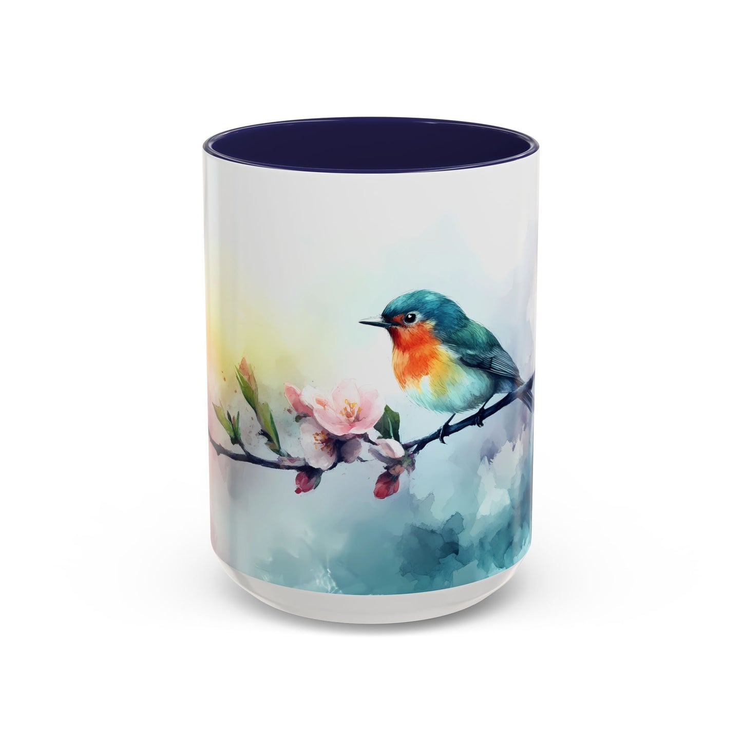 Whimsical Bird & Blossom Accent Coffee Mug - Perfect for Nature Lovers - 11886