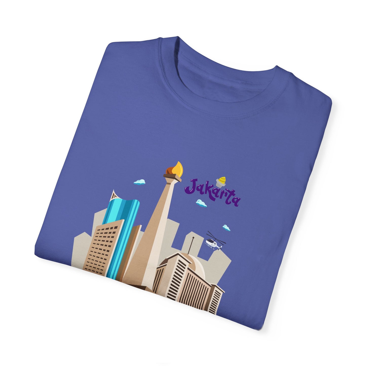 Jakarta Cityscape Unisex Garment-Dyed T-Shirt - Casual Travel Tee - 12129