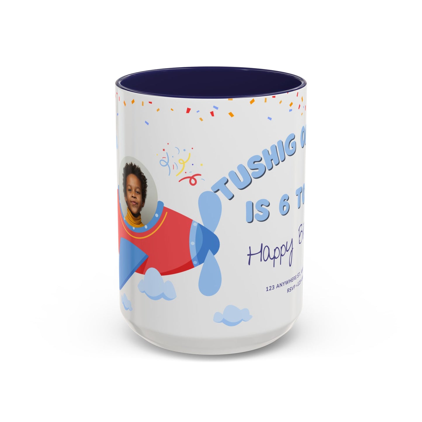 Happy 6th Birthday to A Boy Pilot, Details Customizable - Accent Coffee Mug (11, 15oz) - 11233