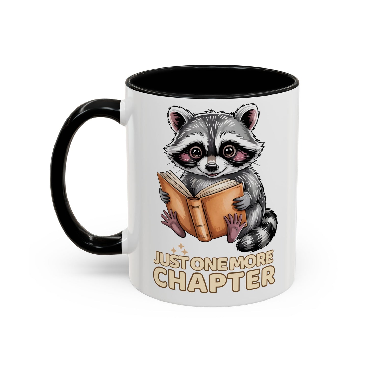 Just One More Chapter Mug – Raccoon Reading Coffee Mug, Book Lover Gift for Teacher or Librarian (11oz / 15oz)- 14792