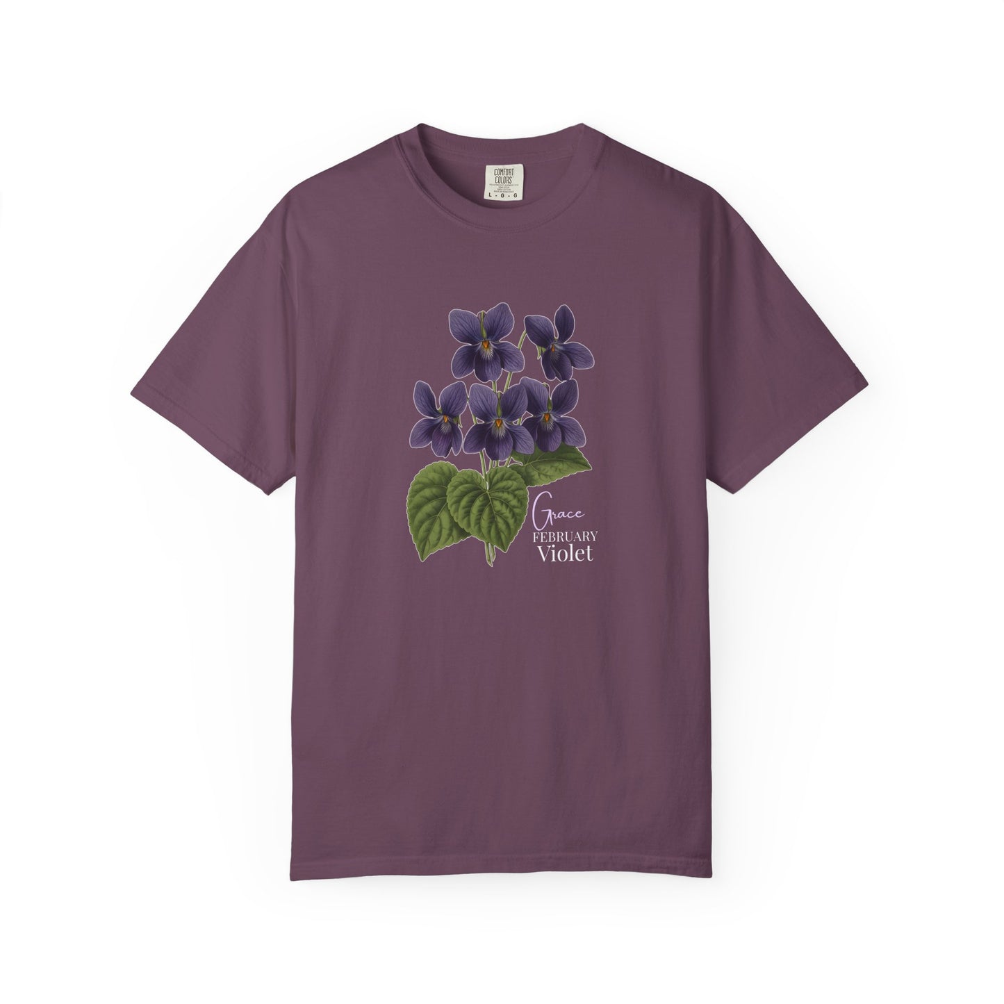 February Birth Flower Violet T-Shirt – Heavyweight Garment-Dyed Tee - 14694