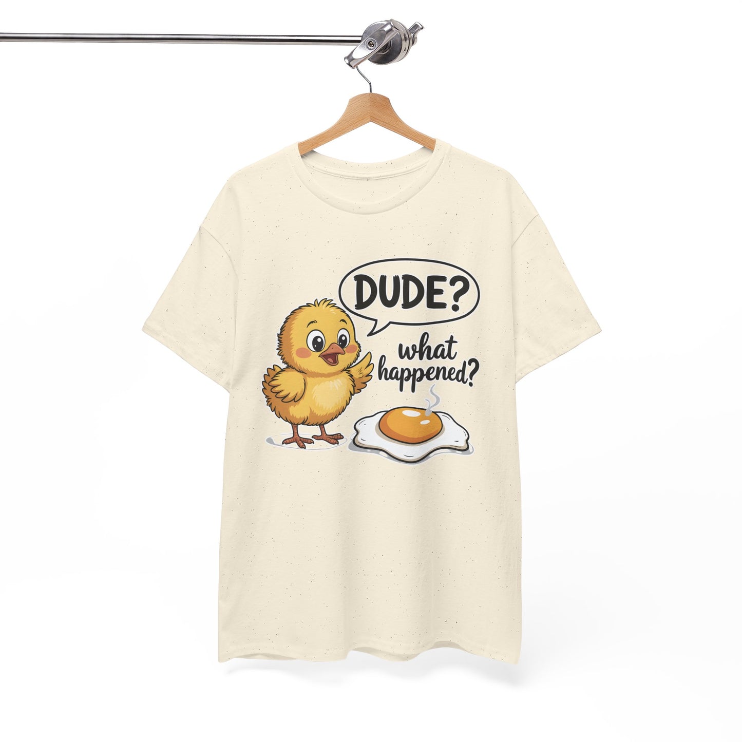 Funny Chicken T-Shirt – “Dude? What Happened?” Cute Chick & Egg Humor Tee Gift - 14849