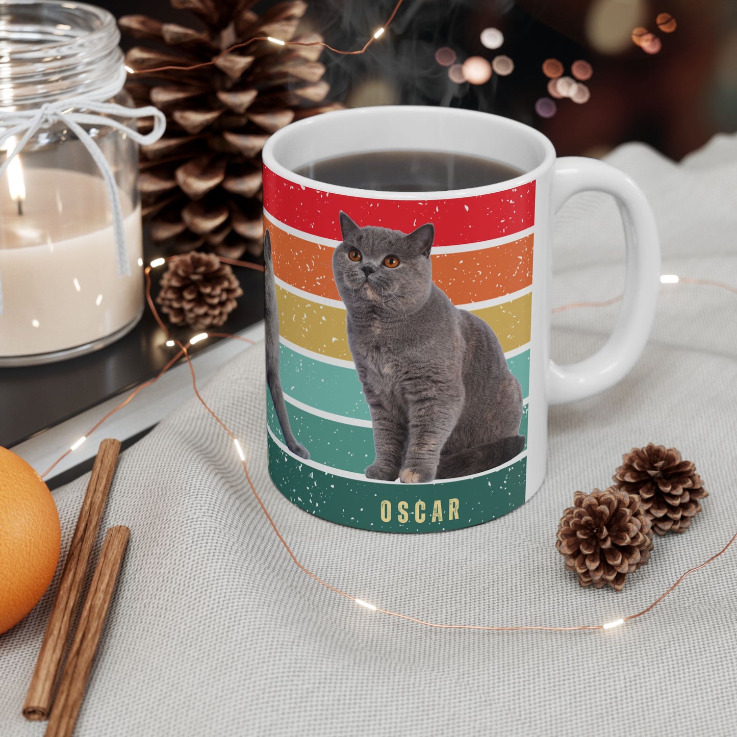 Oscar, Cat, Customizable - Ceramic Mug, (11oz, 15oz) - 10257