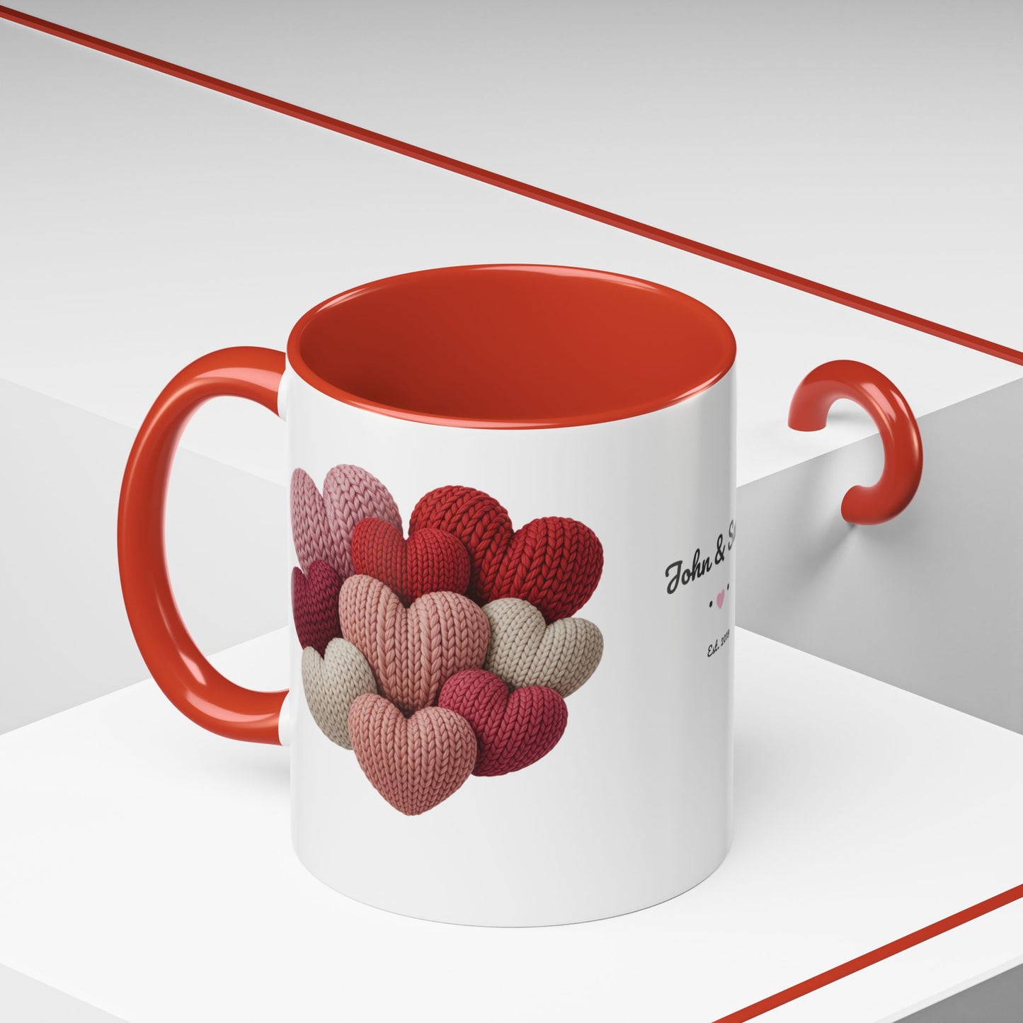 Valentine’s Hearts Personalized Mug — Custom Names & Established Date (11oz / 15oz) - 14745