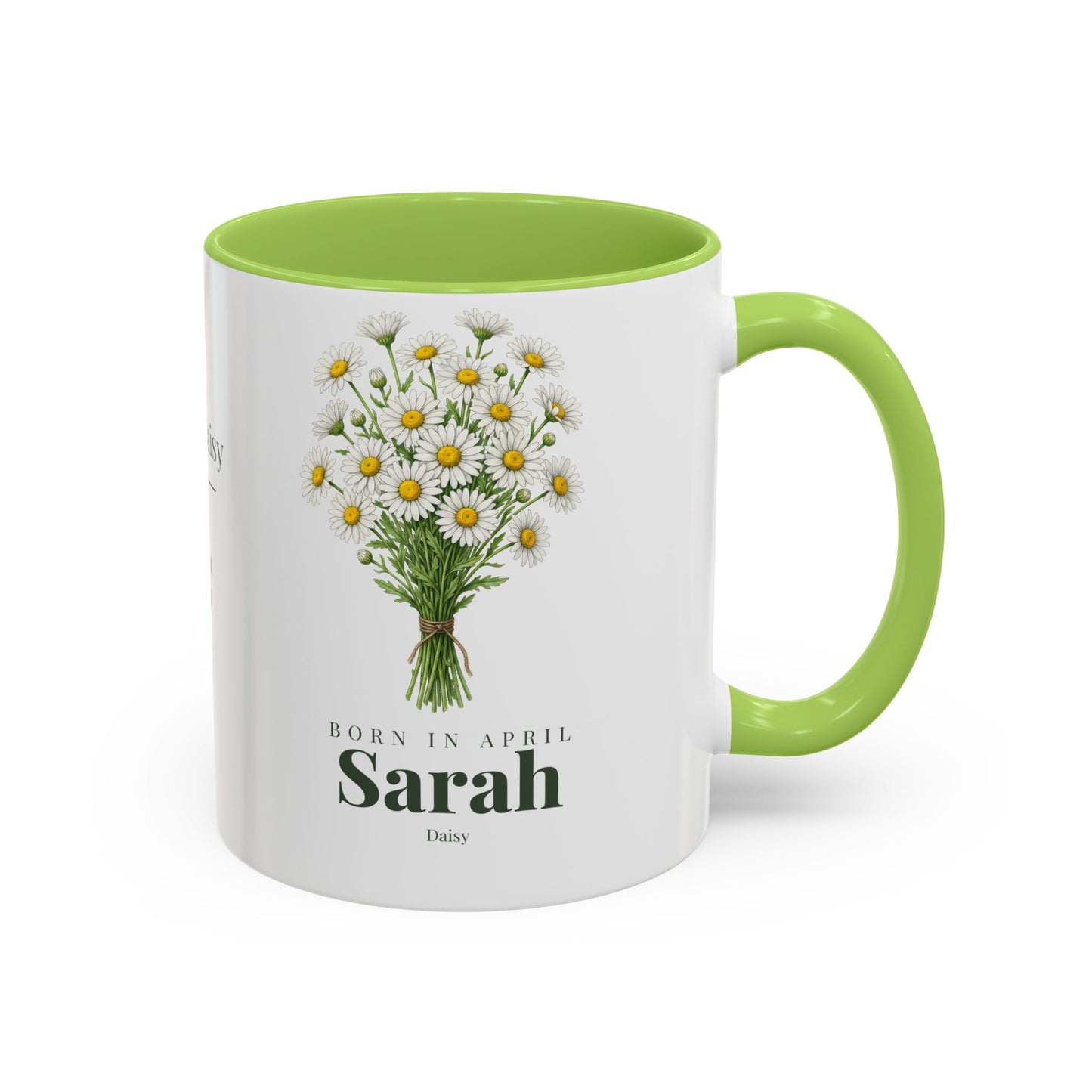 Personalized April Daisy Birth Flower Mug – Custom Name Floral Accent Coffee Cup, April Birthday Gift (11oz, 15oz) - 14833