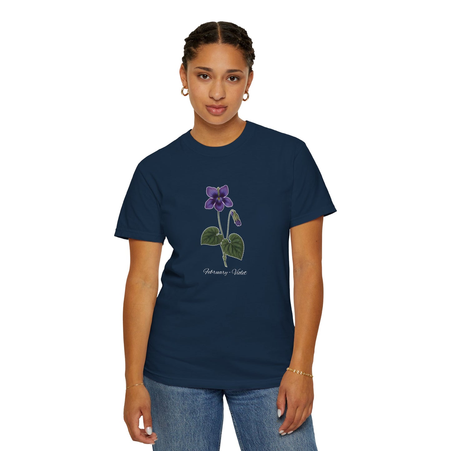 February Birth Flower Violet T-Shirt – Heavyweight Garment-Dyed Tee - 14700