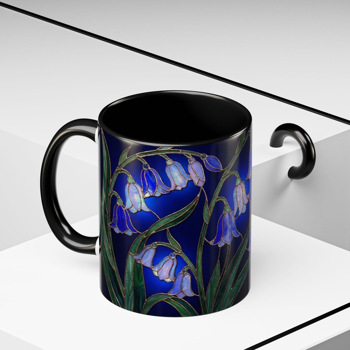 Bluebell Floral Coffee Mug – Stained Glass Design (11/15oz) - 14548