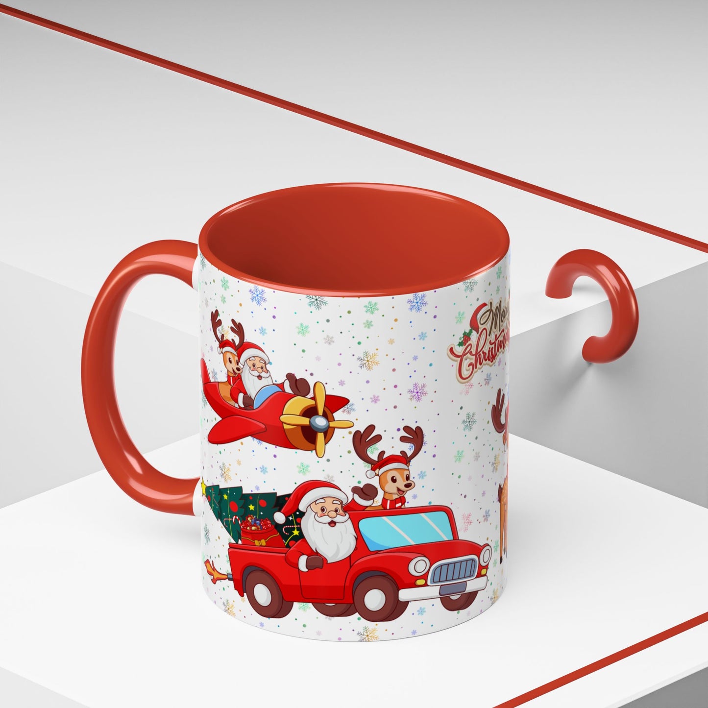 Christmas Party, Santa, Snowman, Reindeer - Accent Coffee Mug (11, 15oz) - 10426