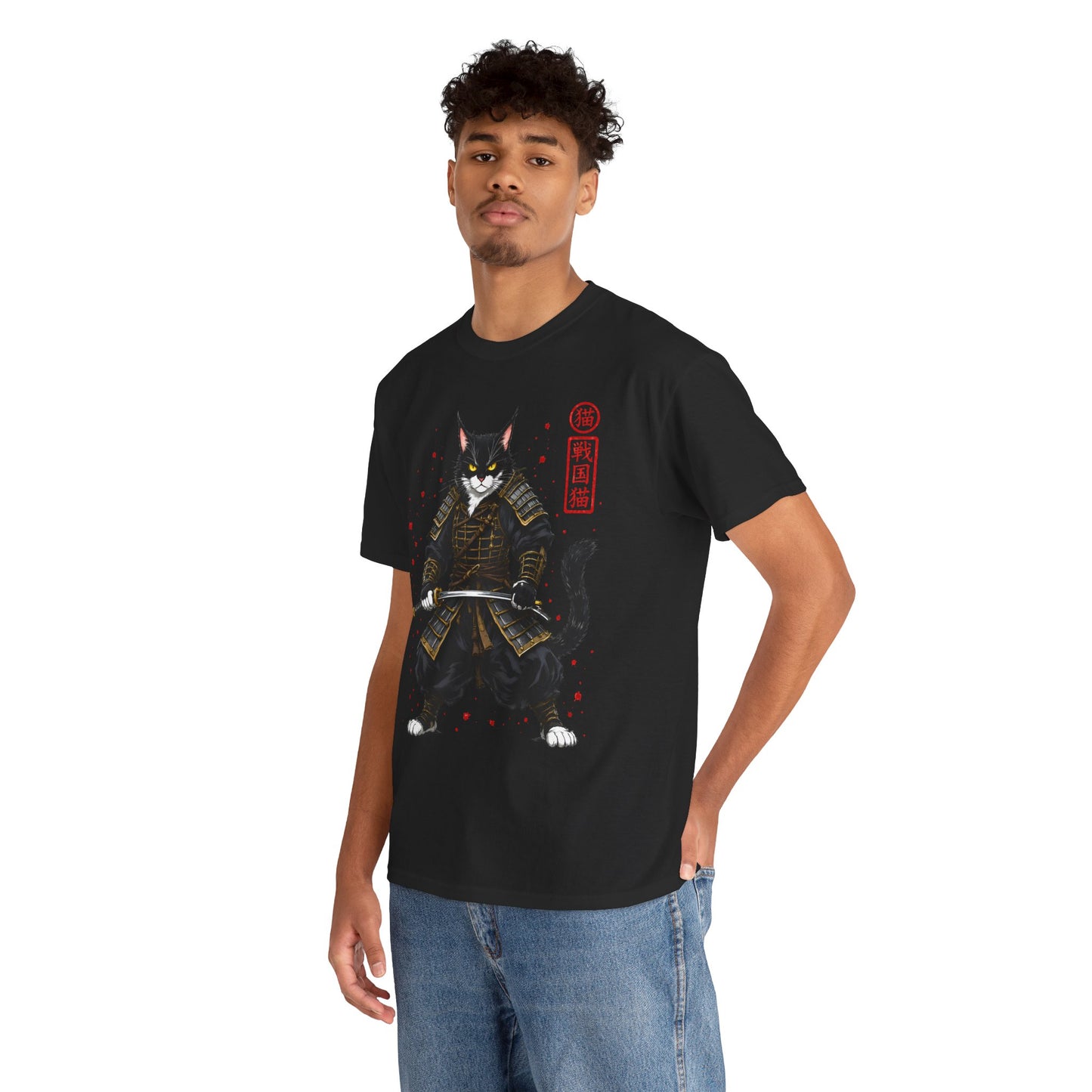 Samurai Cat T-Shirt – Japanese Warrior Cat Graphic Tee, Anime Samurai Cat Shirt, Japanese Streetwear Gift - 14913
