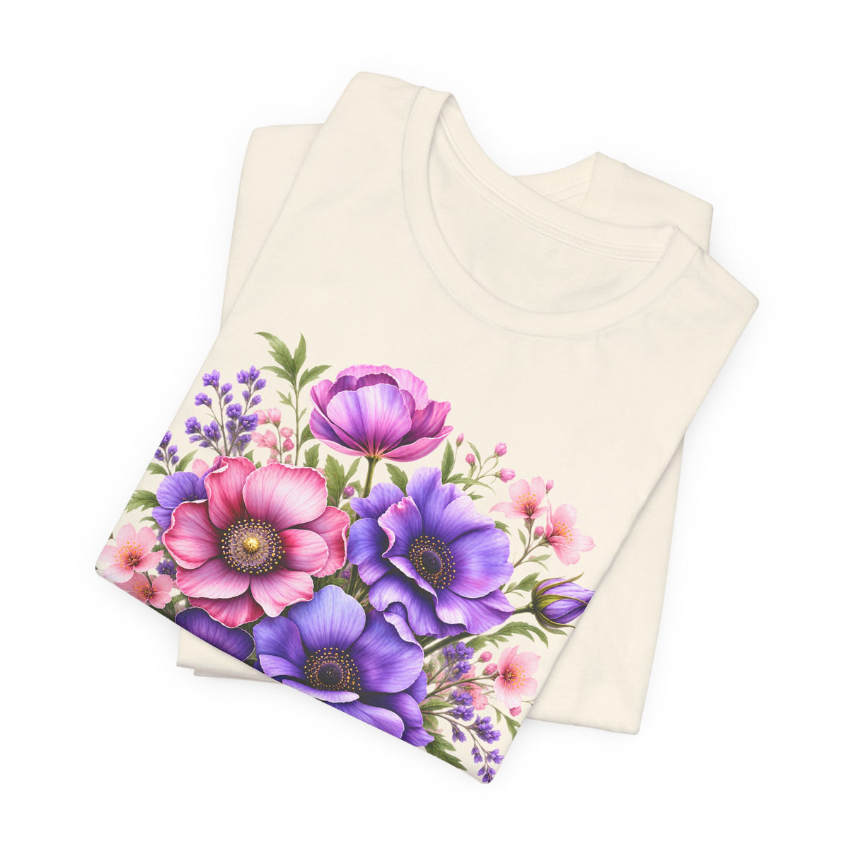 Purple & Pink Floral Bouquet T-Shirt, Colorful Botanical Flower Tee - 14537