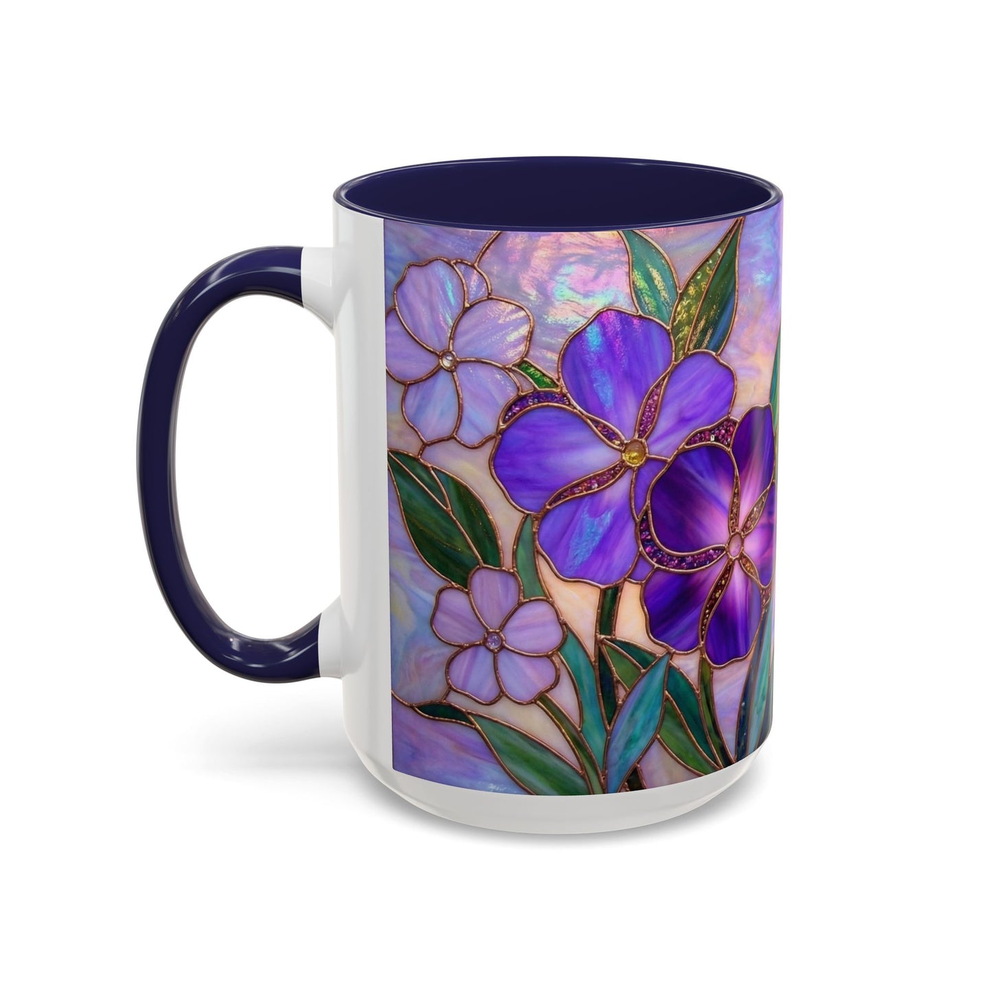 Stained Glass Violet Flowers Accent Coffee Mug, 11/15oz - 14537