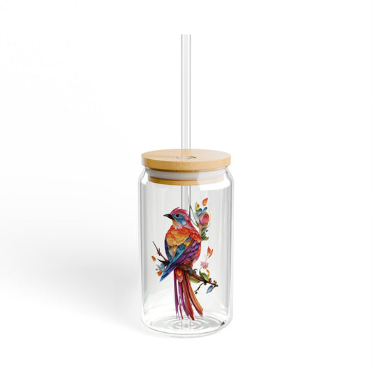 Colorful Bird,  Customizable - Sipper Glass, 16oz - 10870