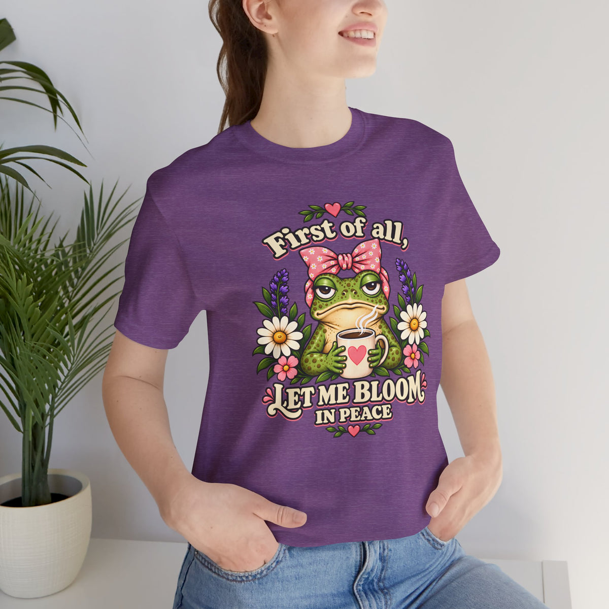 Let Me Bloom in Peace Frog T-Shirt, Cute Floral Coffee Tee - 14500