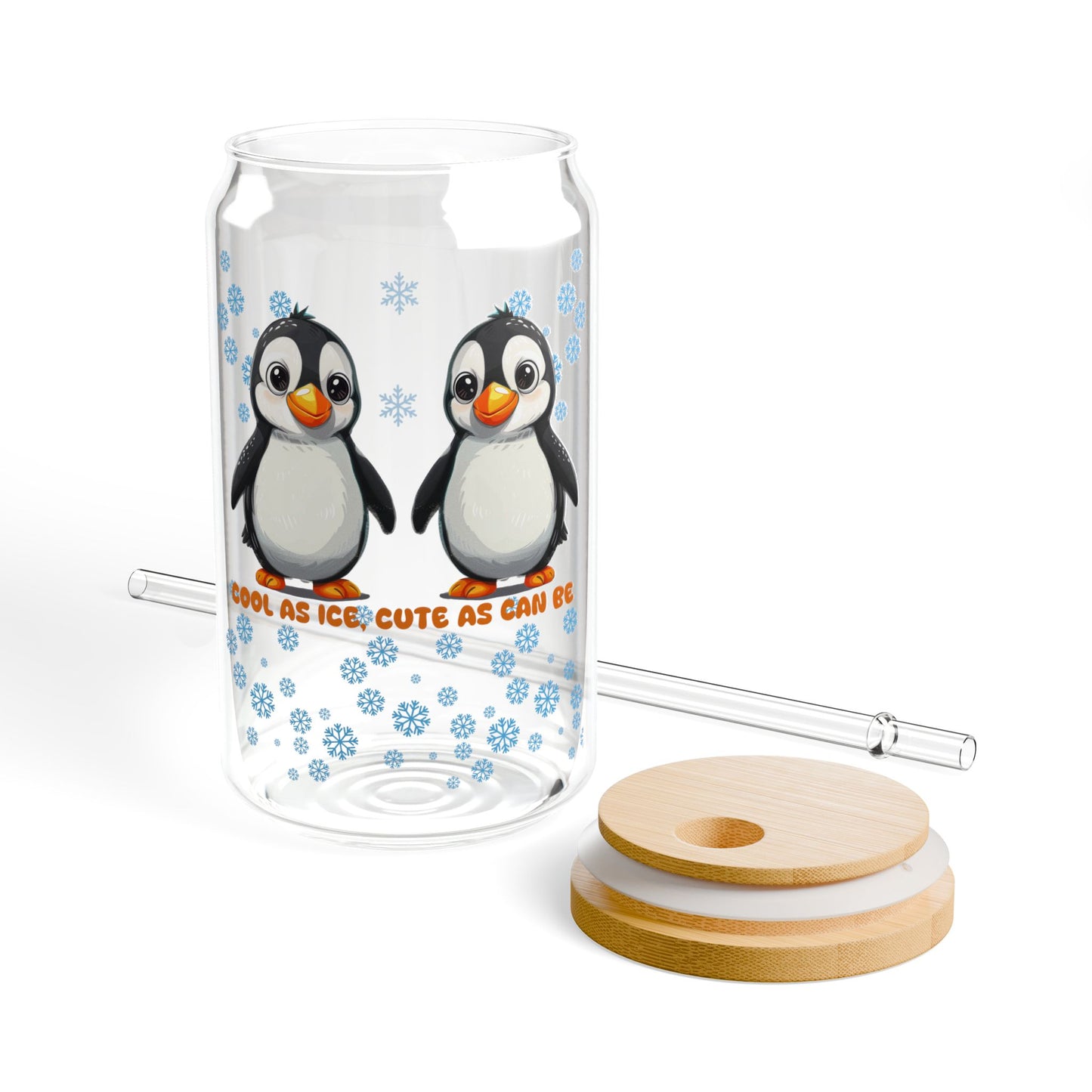 Penguin: Cool As Ice, Cute As Can Be,  Customizable - Sipper Glass, 16oz