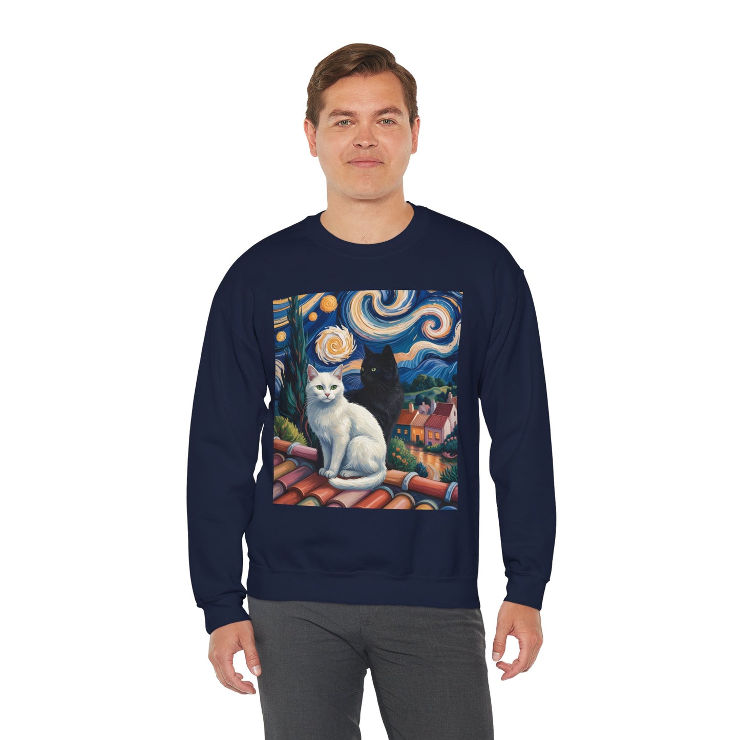 Van Gogh Style Cat Art Sweatshirt - Cozy Unisex Crewneck, Valentines Day Gift for Cat Lovers - 14761