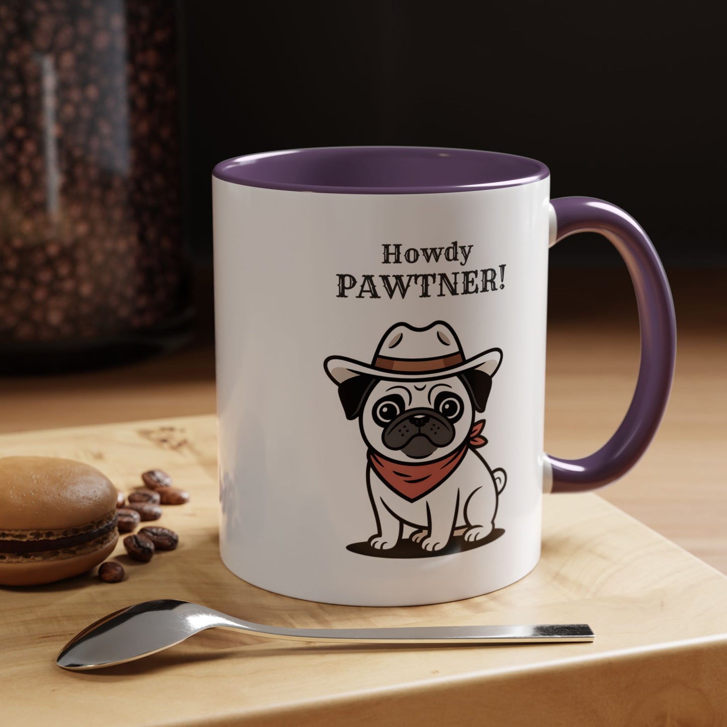 Howdy Pawtner Pug Mug – Cute Cowboy Dog Coffee Mug, Funny Gift for Dog Lovers (11oz / 15oz) - 14777