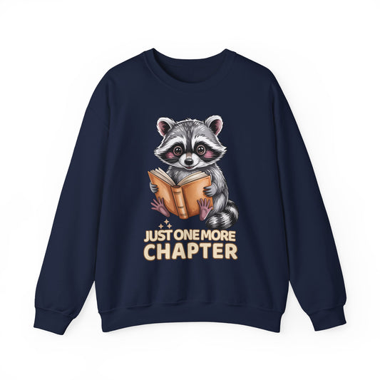 Just One More Chapter Sweatshirt – Cute Raccoon Reading Graphic, Book Lover Gift for Teacher or Librarian - 14791