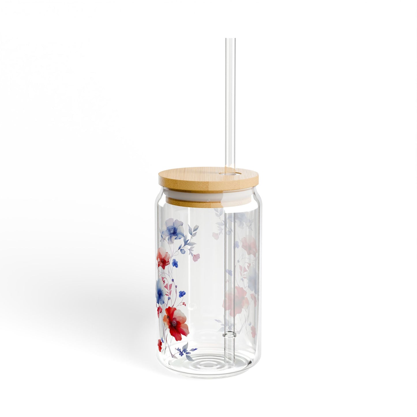 Red & Blue Flowers,  Customizable - Sipper Glass, 16oz - 10822