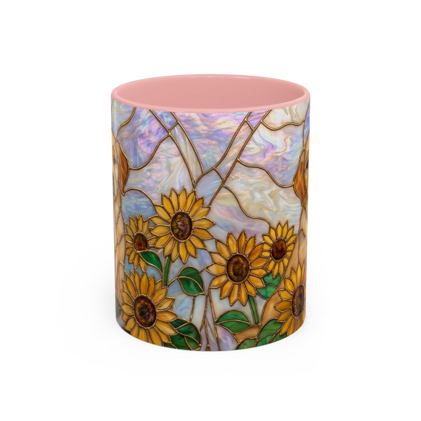 Sunflower Golden Retriever P uppiesAccent Coffee Mug –  Stained Glass Design (11/15 oz) - 14527