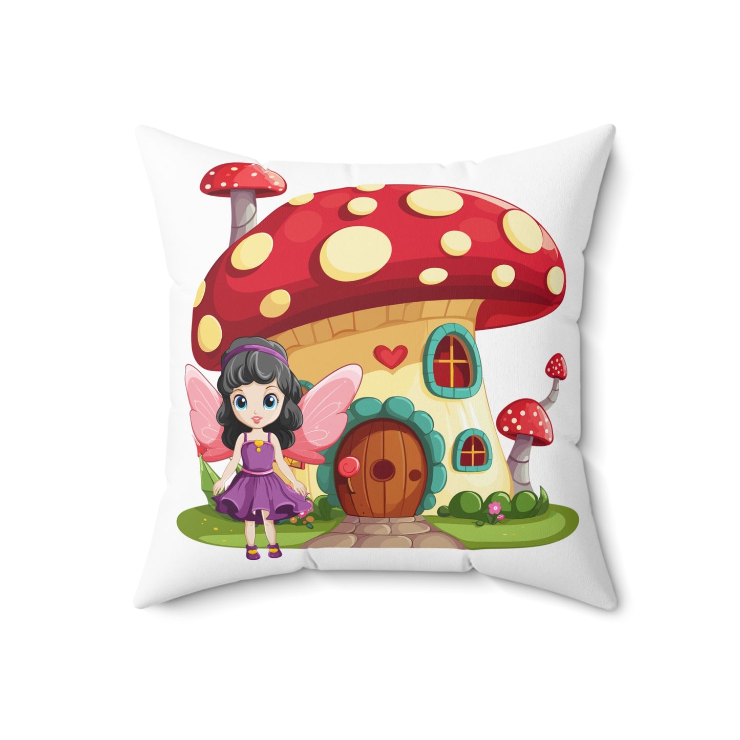 Fairy Mushroom House - Spun Polyester Square Pillow