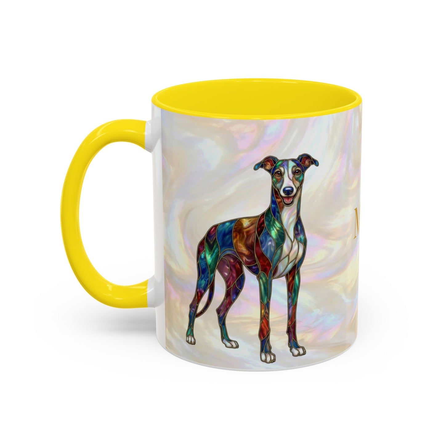 Personalized Greyhound Coffee Mug – Stained Glass Dog Accent Mug (Name Customizable)  - 14523
