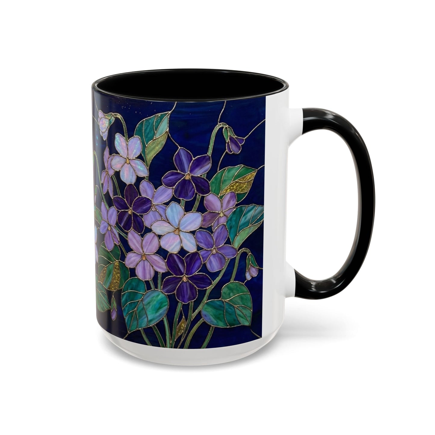 Violet Floral Accent Coffee Mug — Stained Glass Design (11/15oz) - 14588