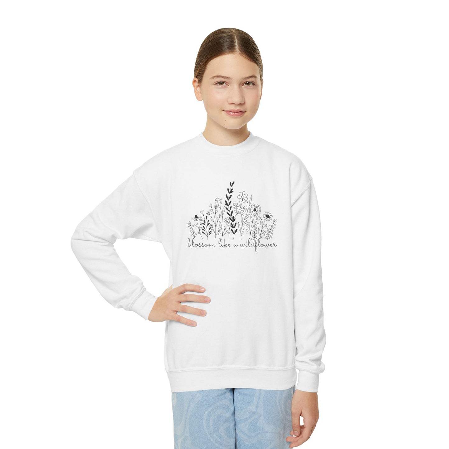 Blossom Like A Wildflower - Youth Crewneck Sweatshirt - 10127