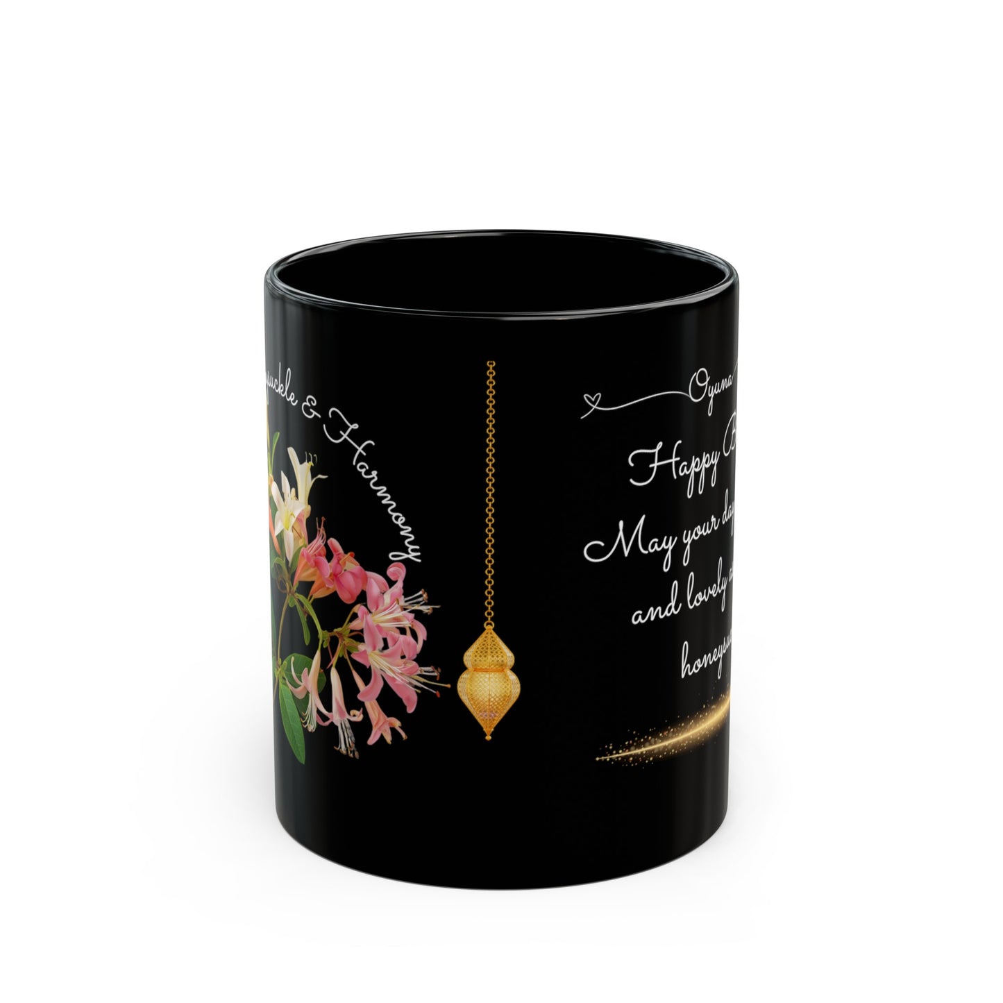 Happy Birthday, June, Honeysuckle, Customized Ceramic Black Mug (11oz, 15oz)