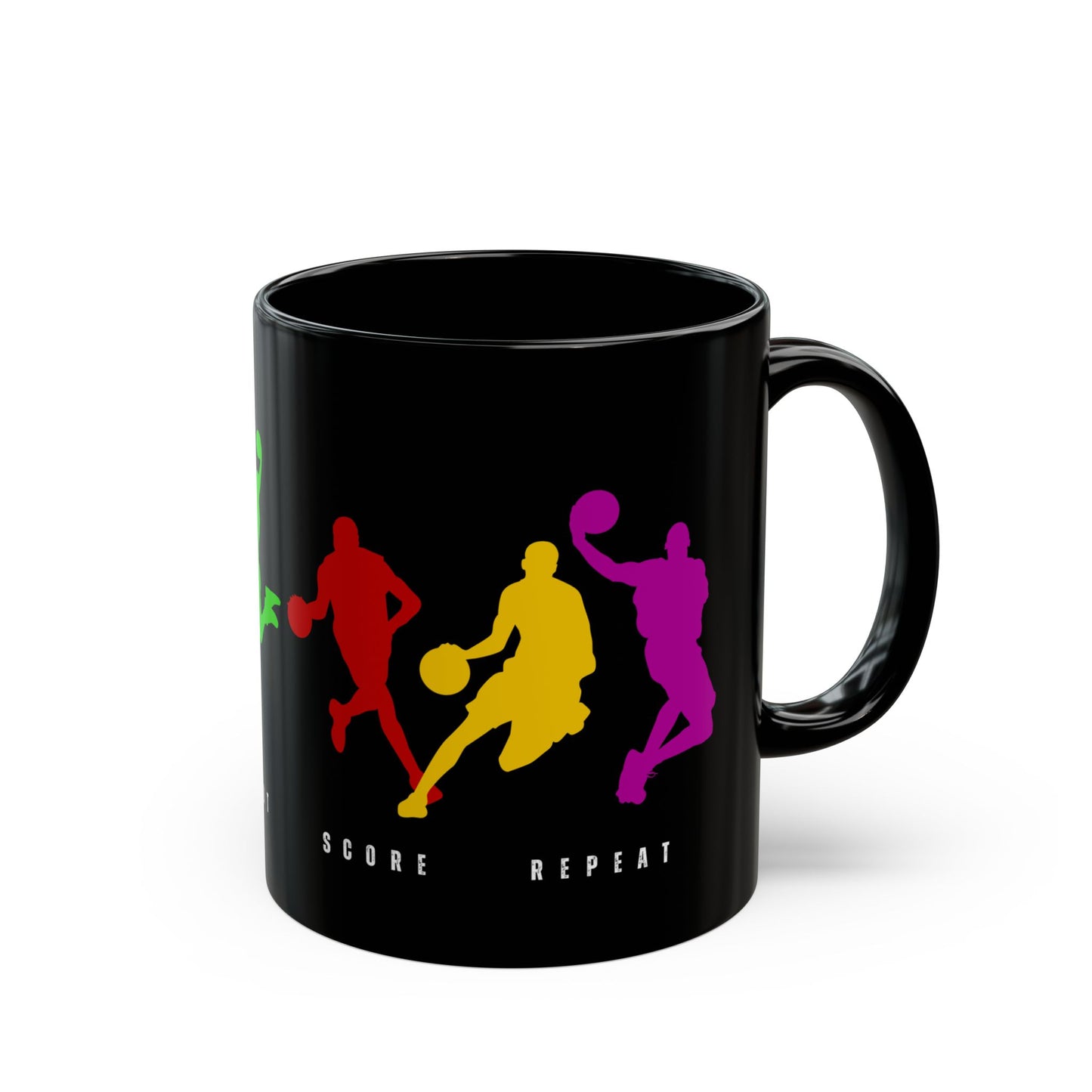 Dribble, Shoot, Score & Repeat, Basketball -  Black Mug (11oz, 15oz) - 10300