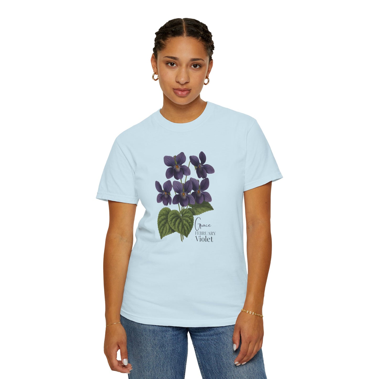 February Birth Flower Violet T-Shirt – Heavyweight Garment-Dyed Tee - 14694