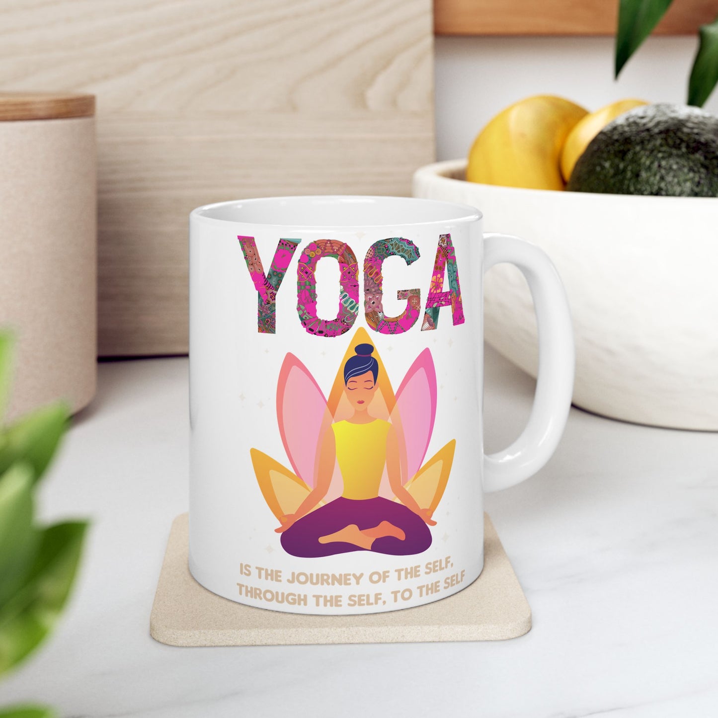 "Yoga Is The Journey Of The Self Through The Self To The Self" Ceramic Mug, 11/15oz - 13213