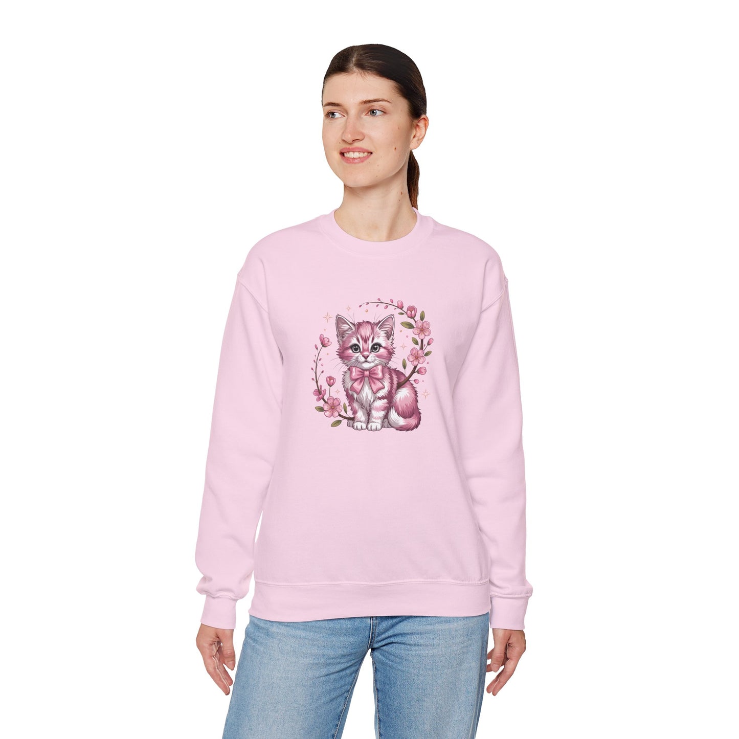 Cute Kitten Illustration Sweatshirt – Pastel Cat Art Crewneck, Cozy Gift for Cat Lovers - 14771