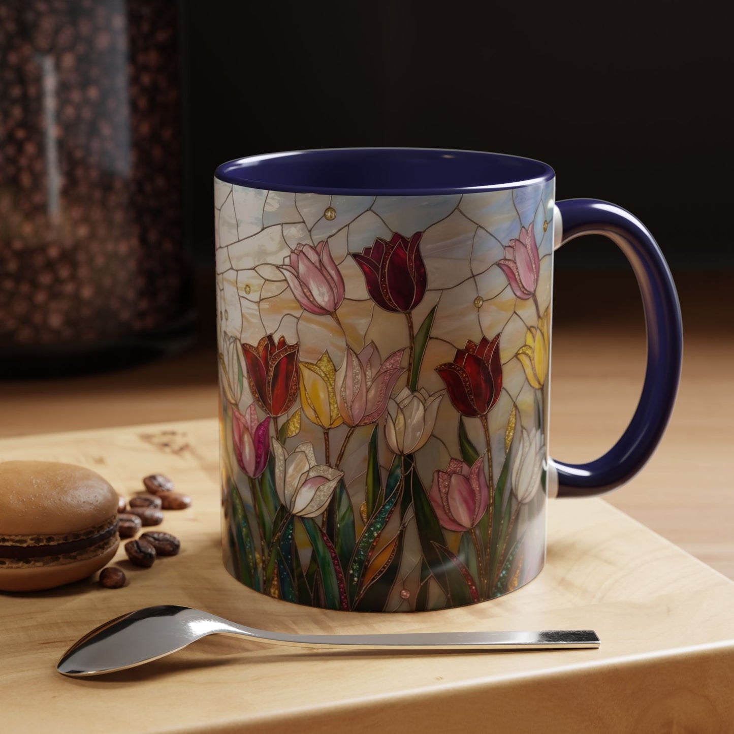 Tulip Stained Glass Accent Coffee Mug — Floral Spring Tea & Coffee Cup (11/15oz) - 14525