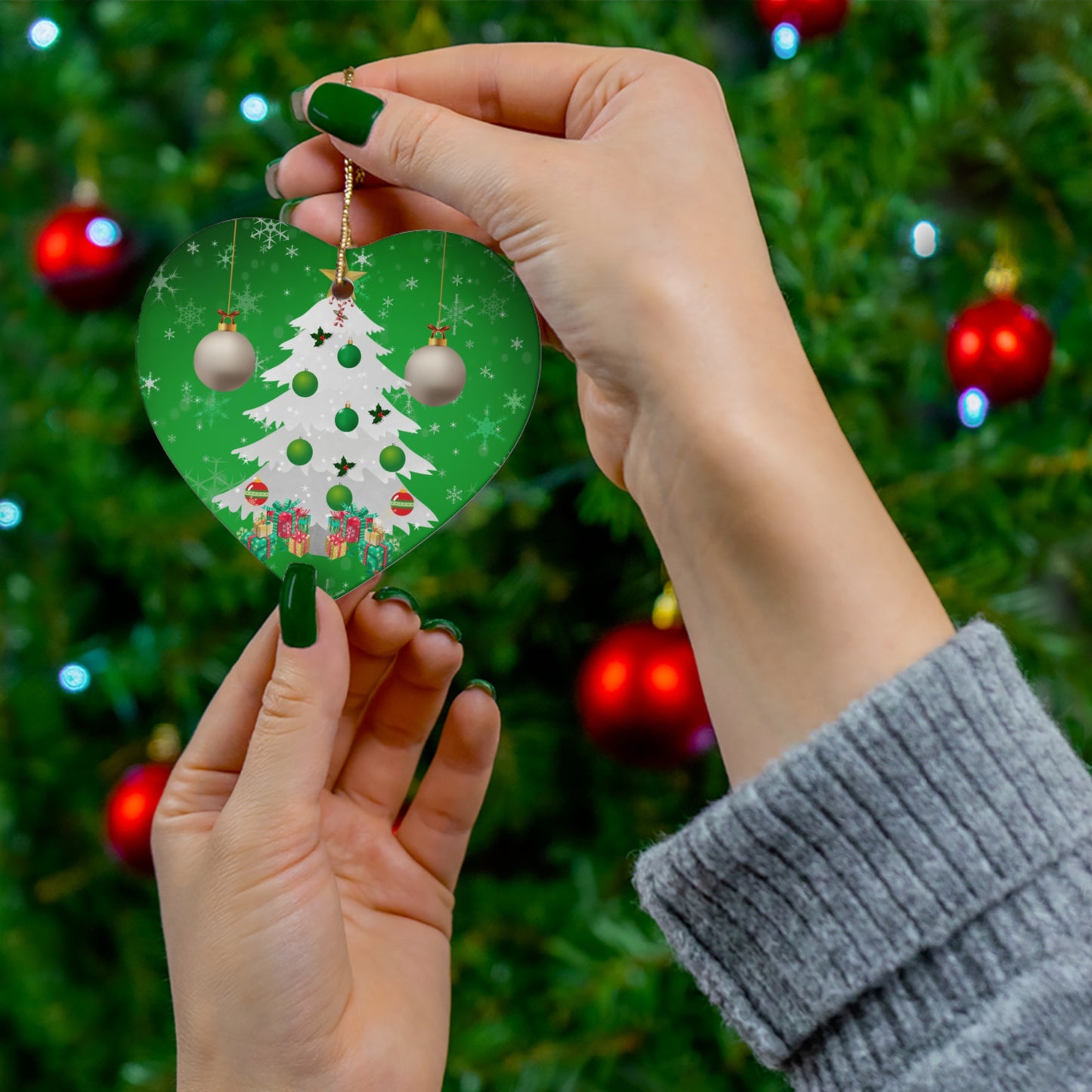 Snow Tree - Ceramic Ornament, 4 Shapes