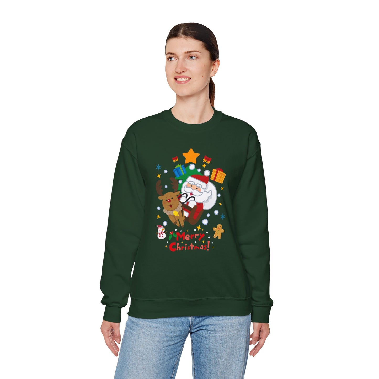 Merry Christmas, Santa & Reindeer - Unisex Heavy Blend™ Crewneck Sweatshirt - 10472