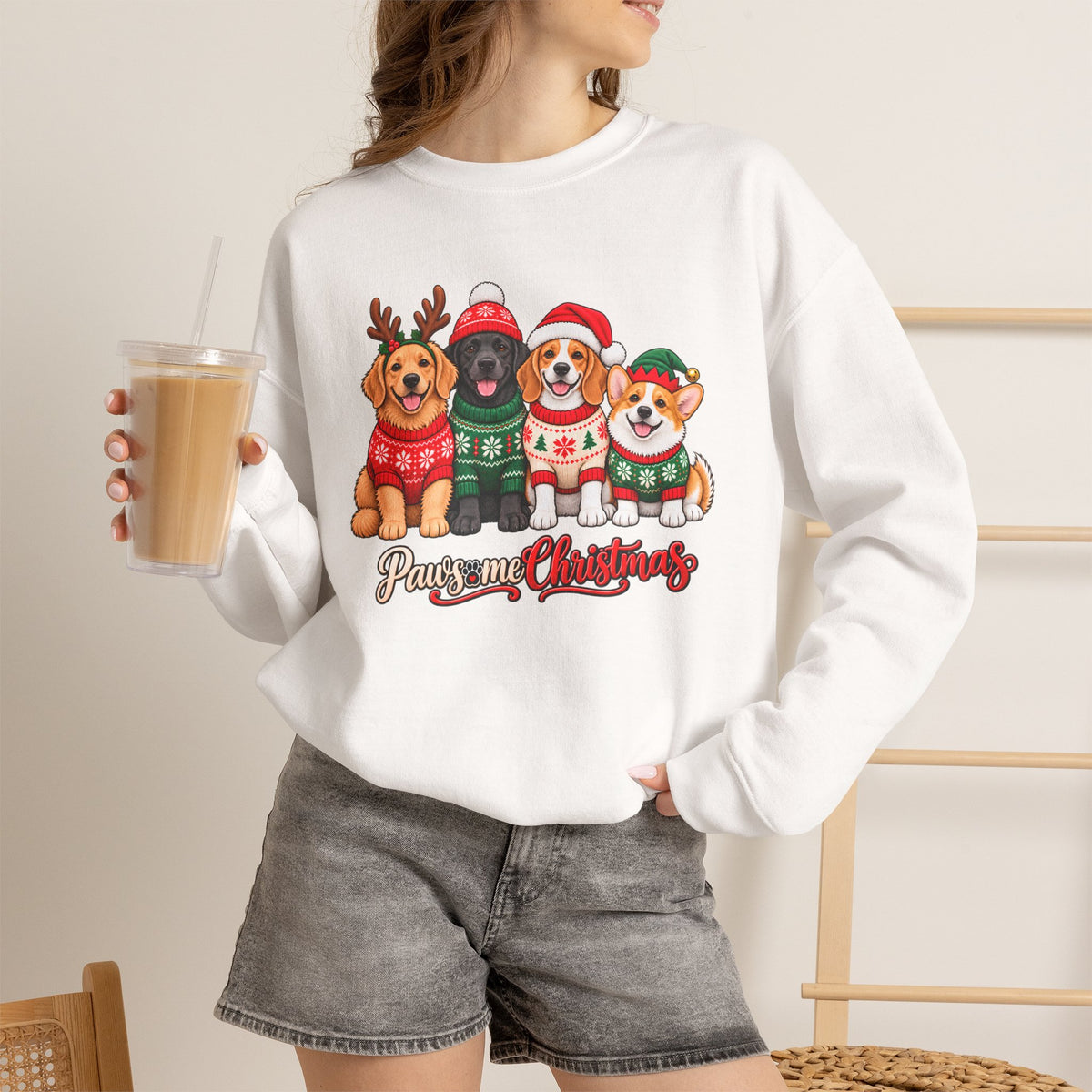 Pawsome Christmas Sweatshirt,  Cute Festive Dogs Crewneck - 14558