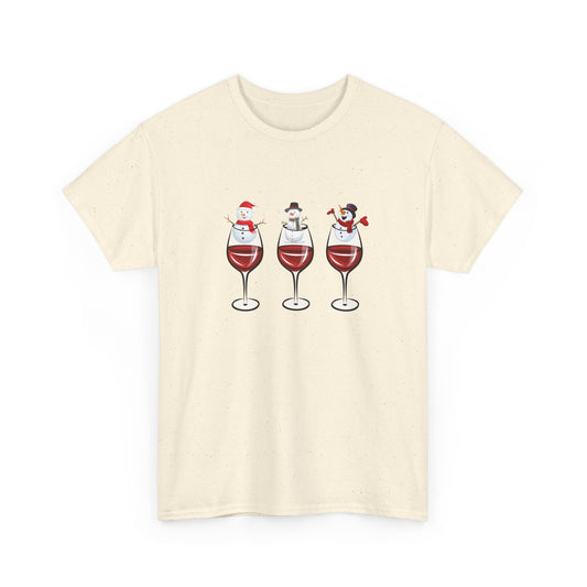 Snowmen & Glass of Wine - Unisex Heavy Cotton Tee