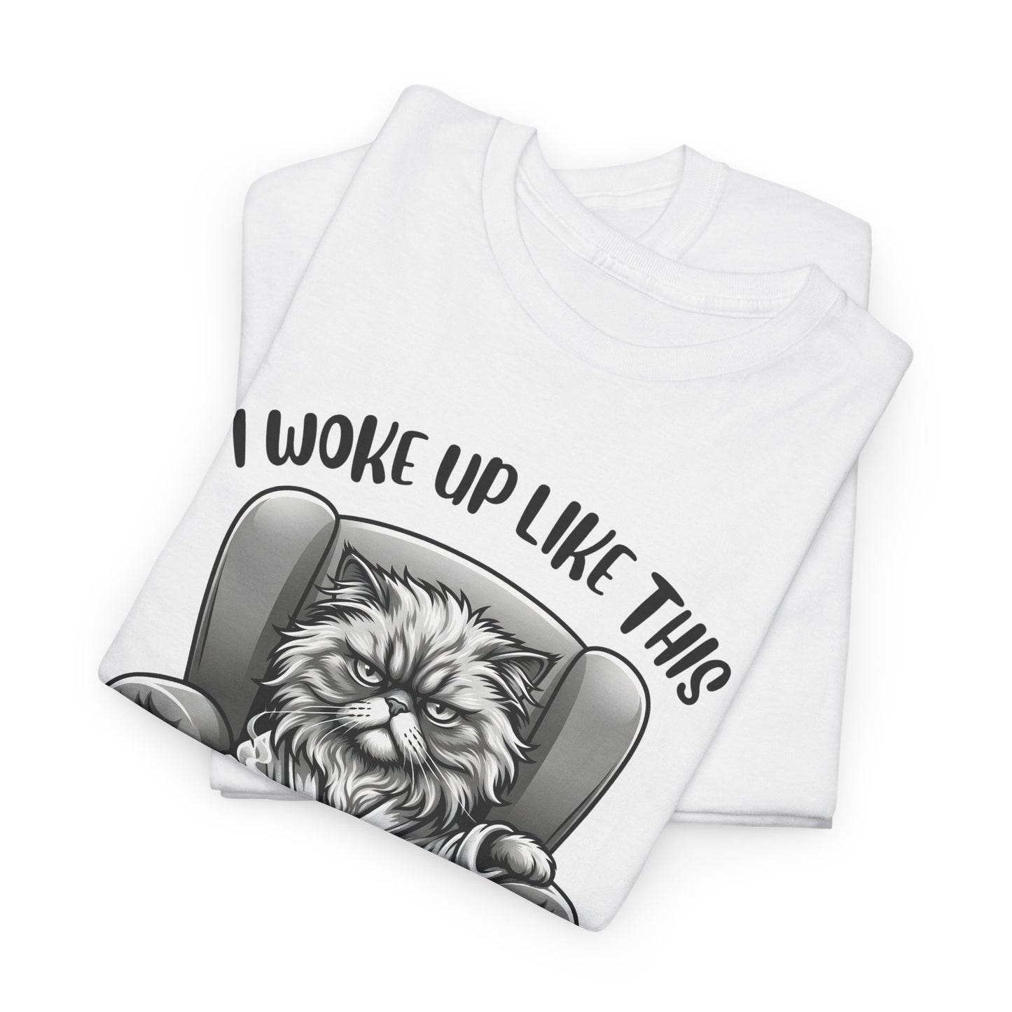 Funny Grumpy Cat T-Shirt – “I Woke Up Like This… Unfortunately” Graphic Tee- 14843