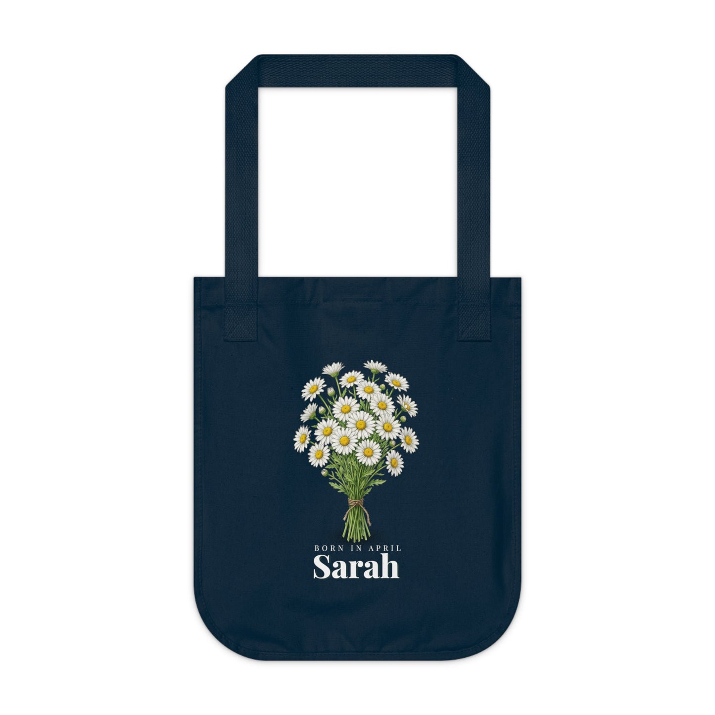 Personalized April Daisy Birth Flower Tote Bag – Custom Name Canvas Tote, Floral Birthday Gift for Her - 14839