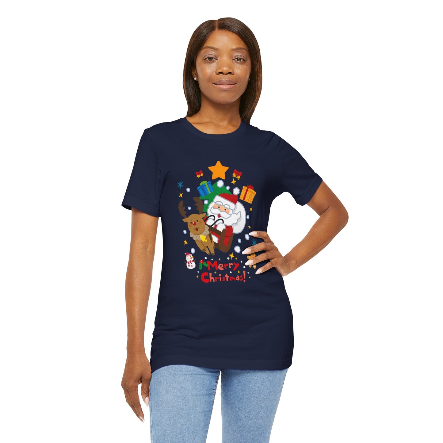 Santa & Reindeer, Merry Christmas - Unisex Jersey Short Sleeve Tee - 10494