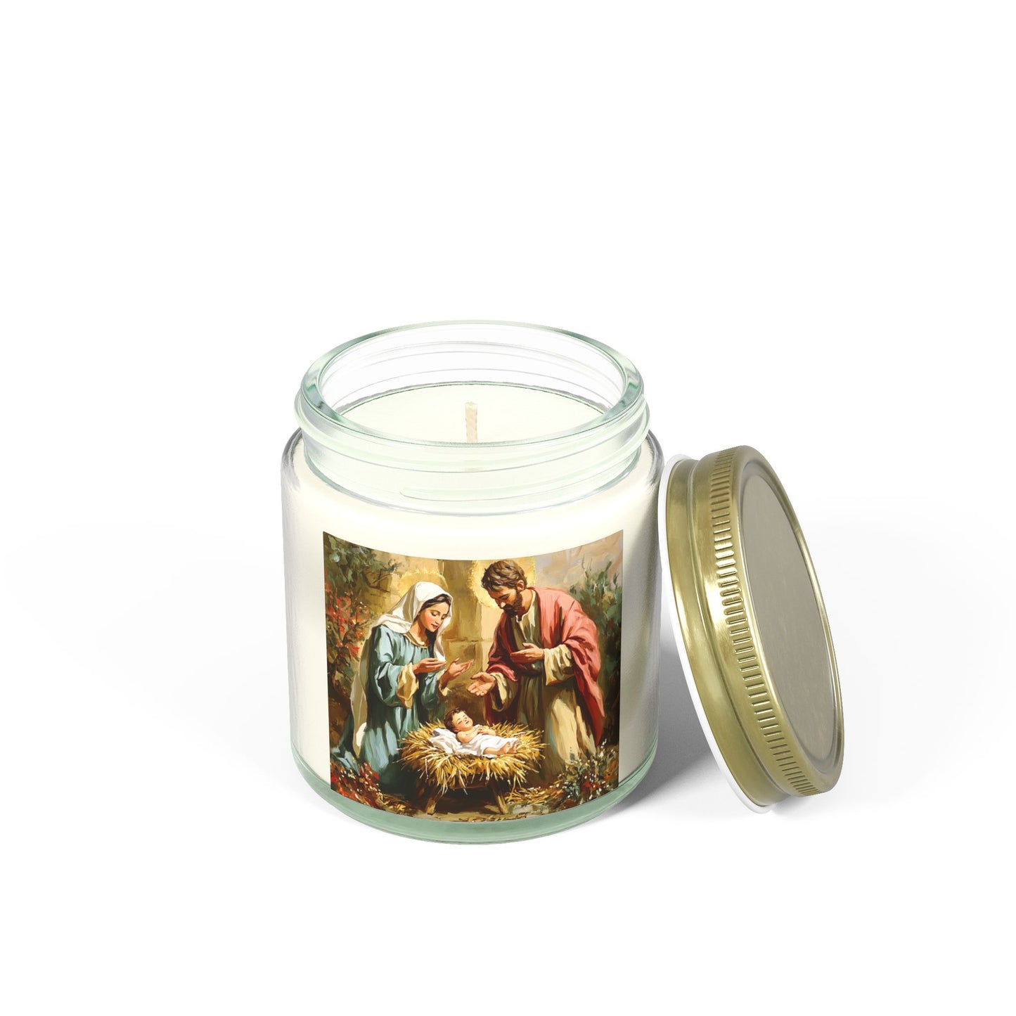 Mary, Joseph &  Baby Jesus- Scented Candles, Coconut Apricot Wax (4oz, 9oz) - 10387