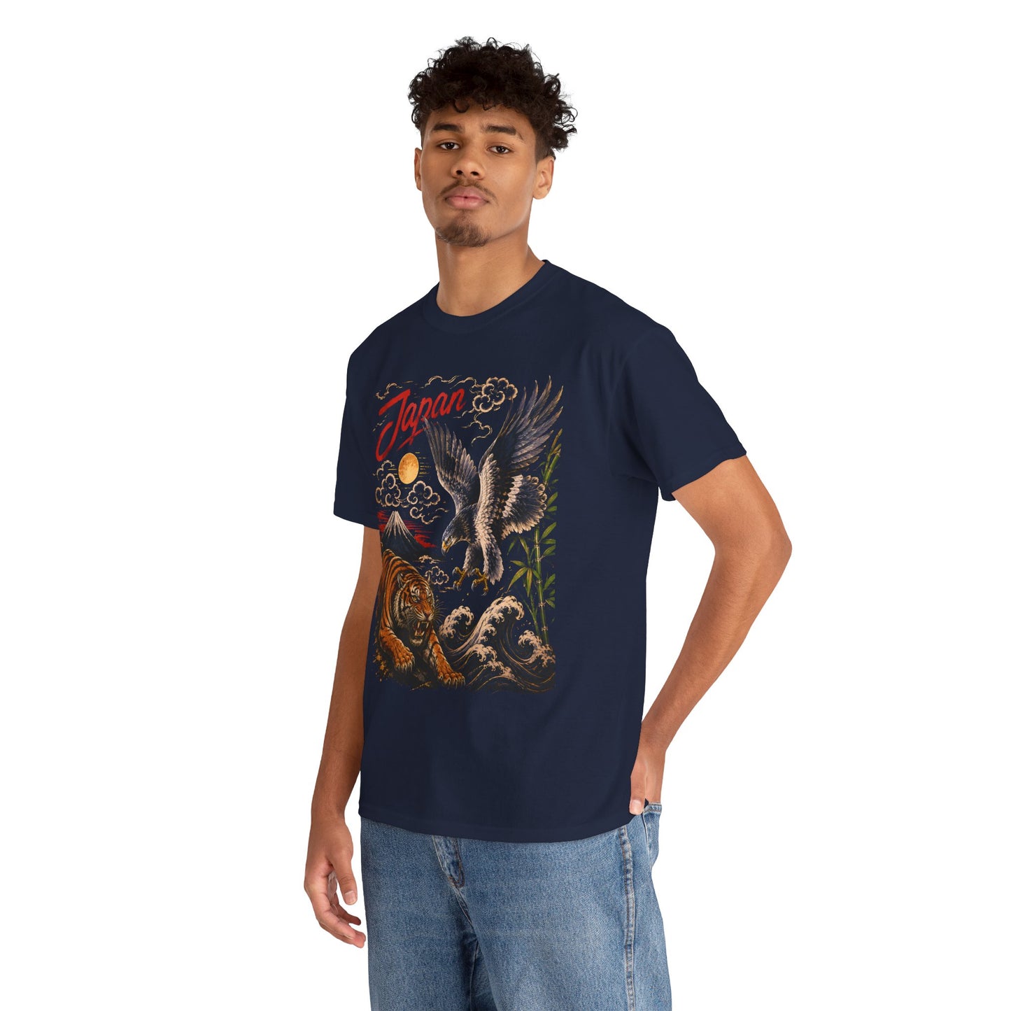 Japan Tiger & Eagle Graphic T-Shirt – Vintage Japanese Tattoo Style Tee - 14910