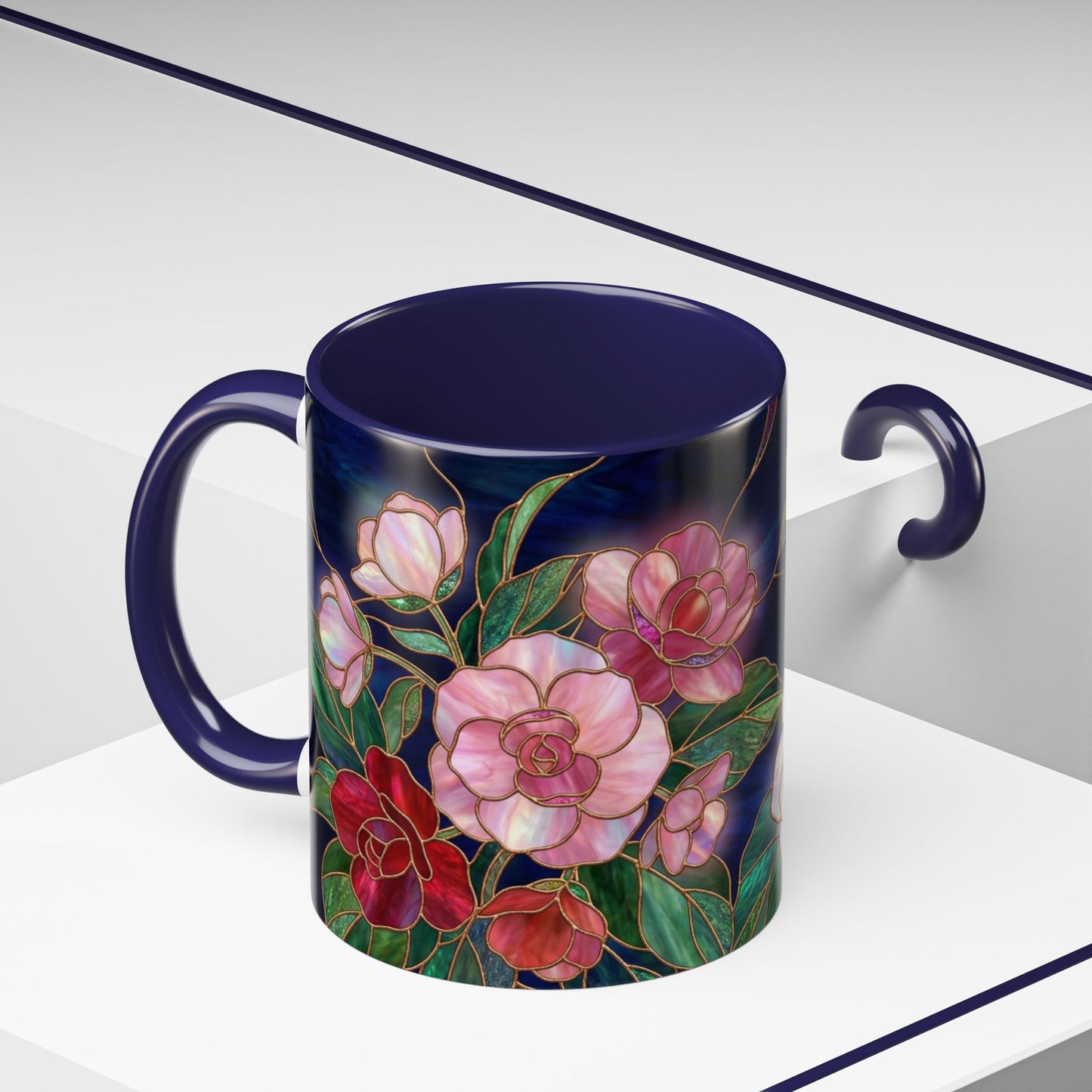 Begonia Floral Accent Coffee Mug – Stained Glass Design 11/15oz - 14555