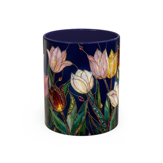 Tulip Floral Art Accent Coffee Mug — Stained Glass Design (11/15oz) - 14592