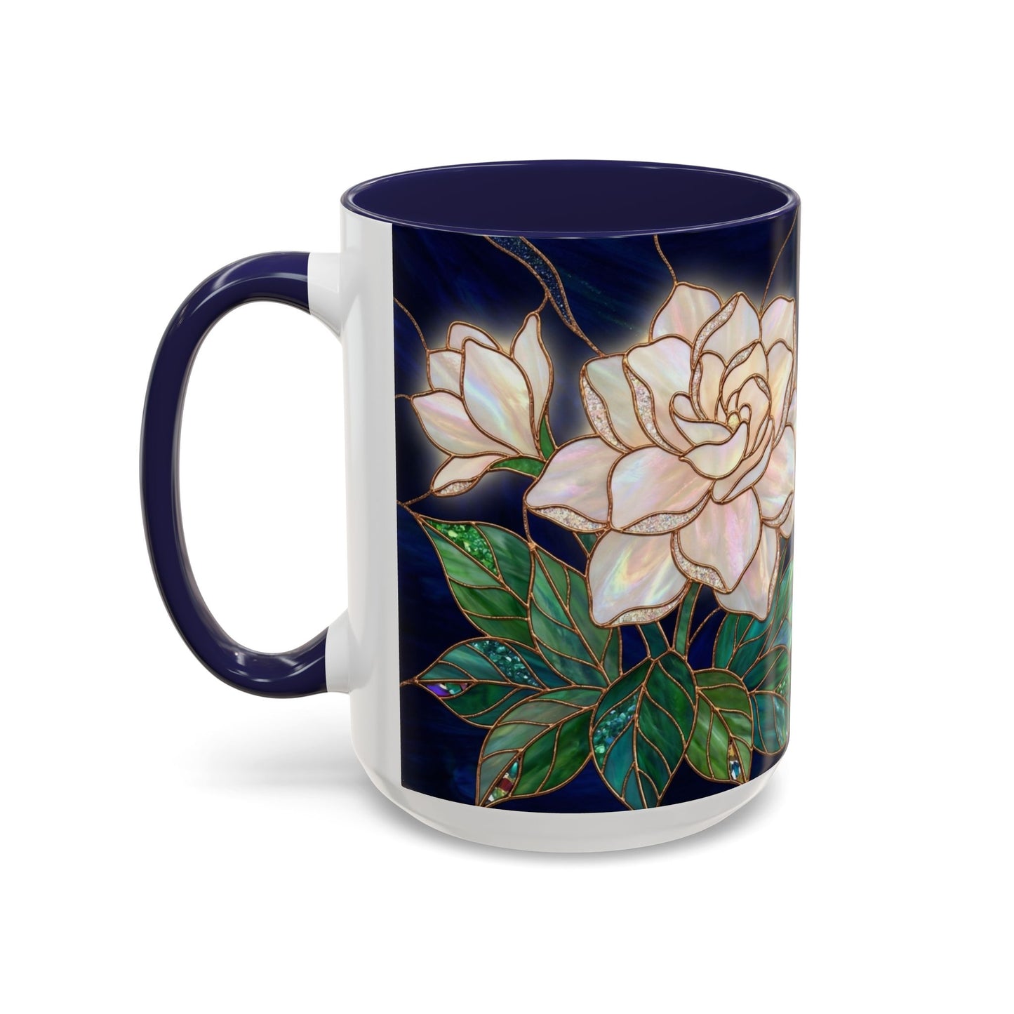 Gardenia Floral Accent Coffee Mug  - Stained-Glass Design (11/15oz) - 14567