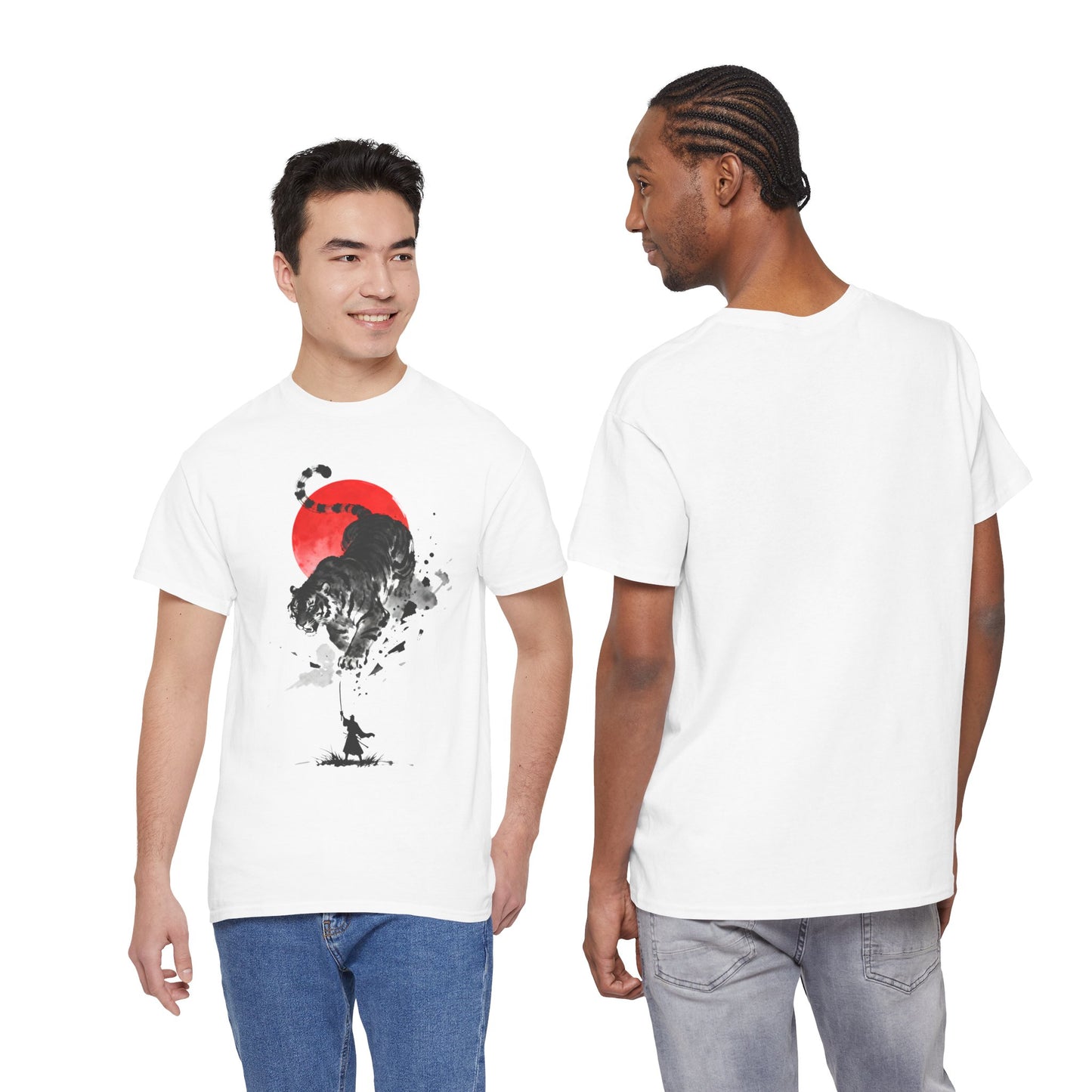 Tiger Spirit T-Shirt – Japanese Ink Tiger & Red Sun Samurai Graphic Tee - 14912