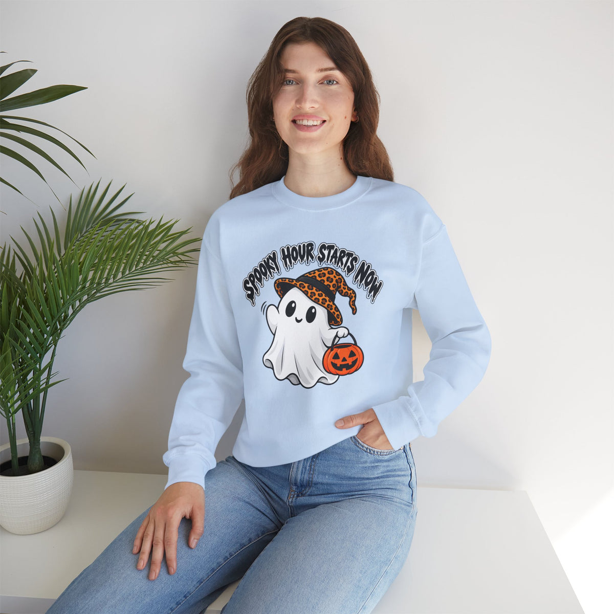 Spooky Hour Starts Now Sweatshirt, Cute Halloween Ghost Crewneck - 14536