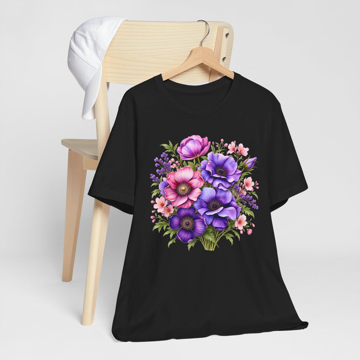Purple & Pink Floral Bouquet T-Shirt, Colorful Botanical Flower Tee - 14537
