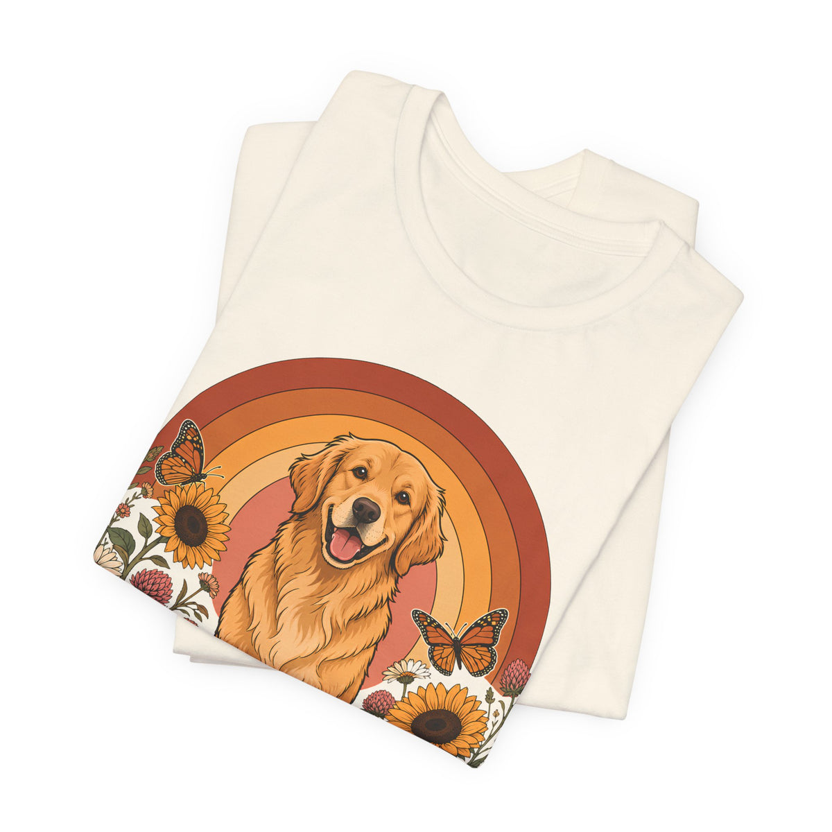 Golden Days Golden Retriever T-Shirt,  Retro Sunset Floral Dog Tee - 14969